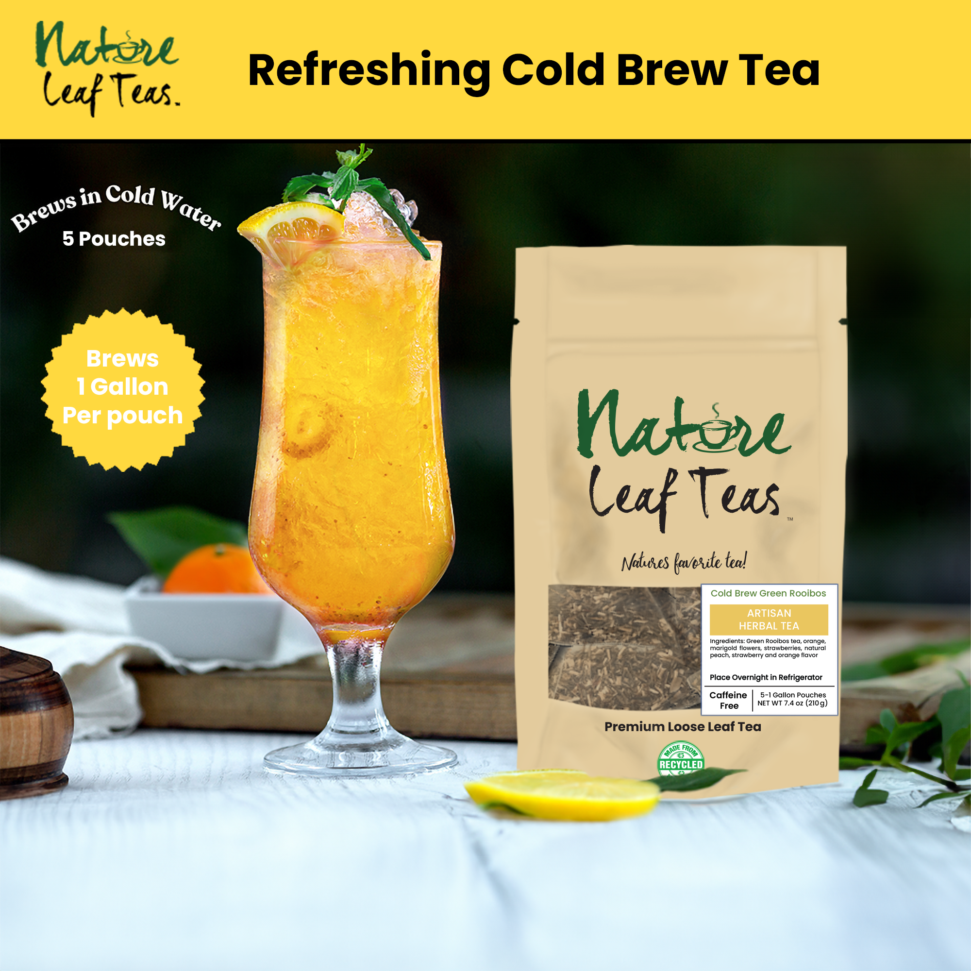 Cold Rooibos Tea Cold Brew Green Rooibos Tea – Caffeine-Free Refreshing Superfood Drink ...