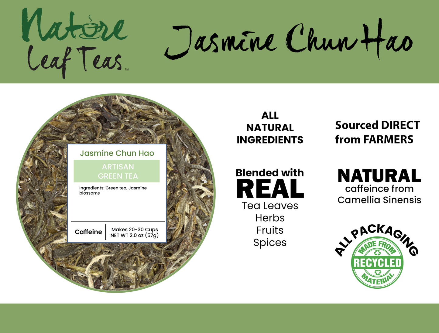 Jasmine Chun Hao Green Tea – Light Caffeine, Premium Loose Leaf