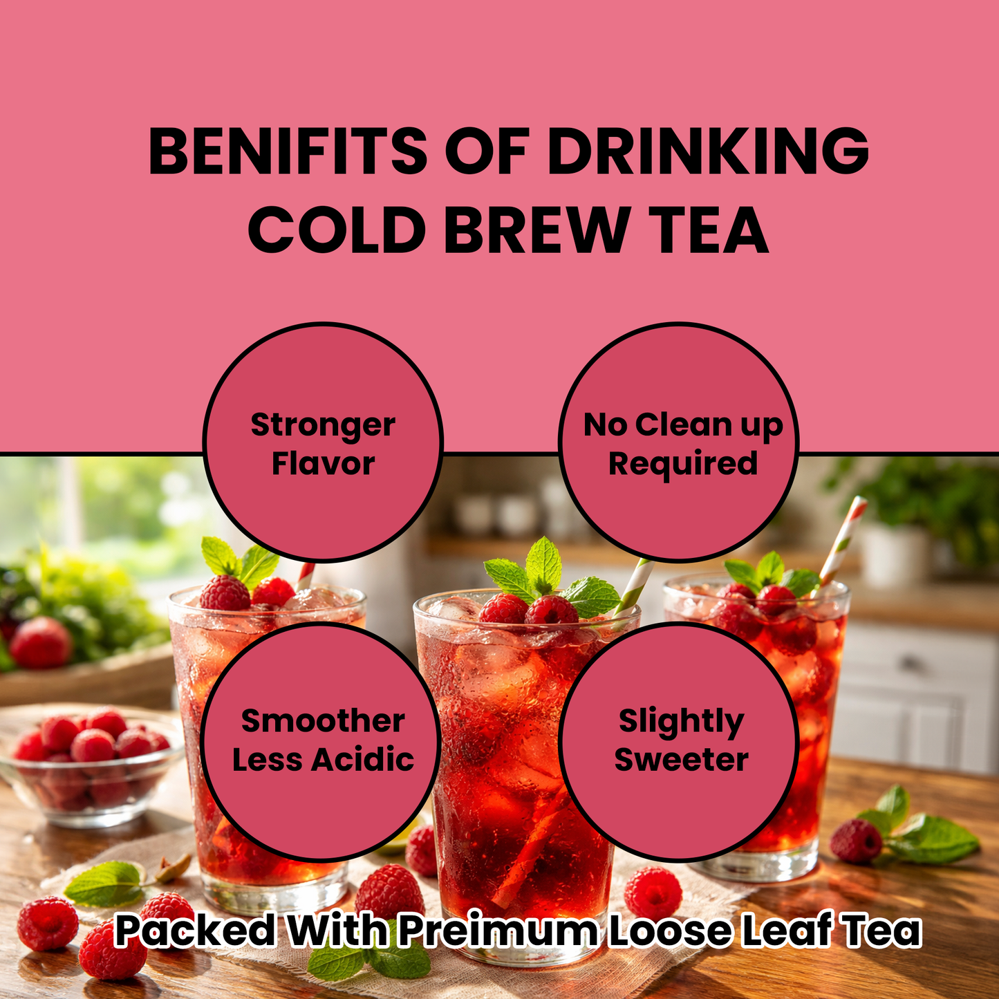 Cold Brew Raspberry Black - Moderate Caffeine Fruity Ceylon Black Tea -  Makes 5 Gallons