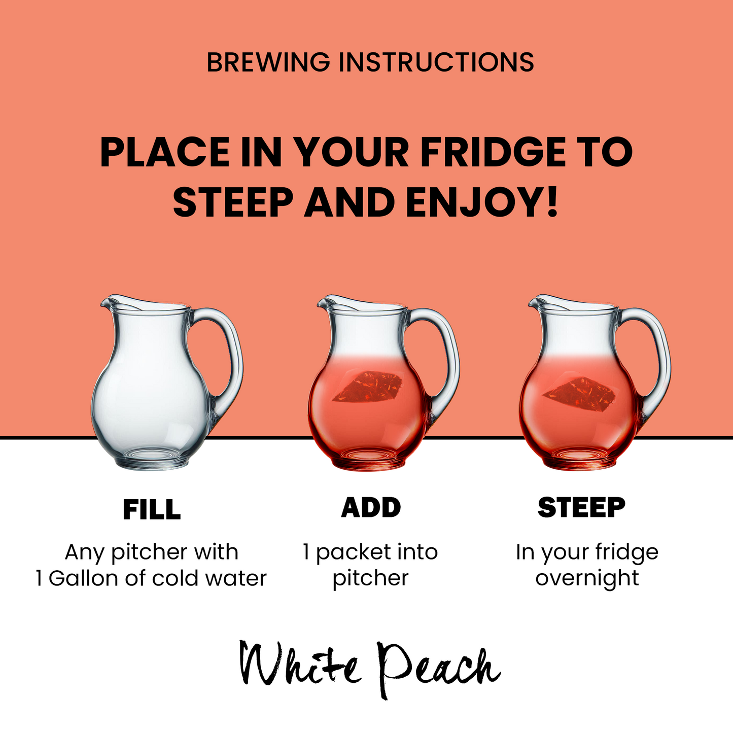 Cold Brew White Peach - Moderate Caffeine Healthy Premium Tea Drink -  Makes 5 Gallons