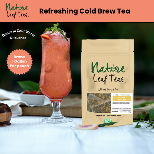Cold Brew White Peach - Moderate Caffeine Healthy Premium Tea Drink -  Makes 5 Gallons