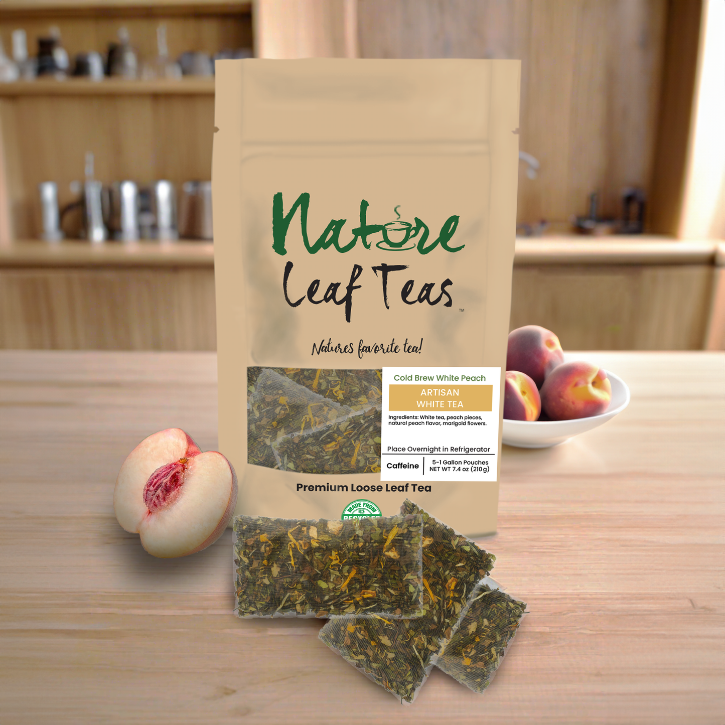 Cold Brew White Peach - Moderate Caffeine Healthy Premium Tea Drink -  Makes 5 Gallons
