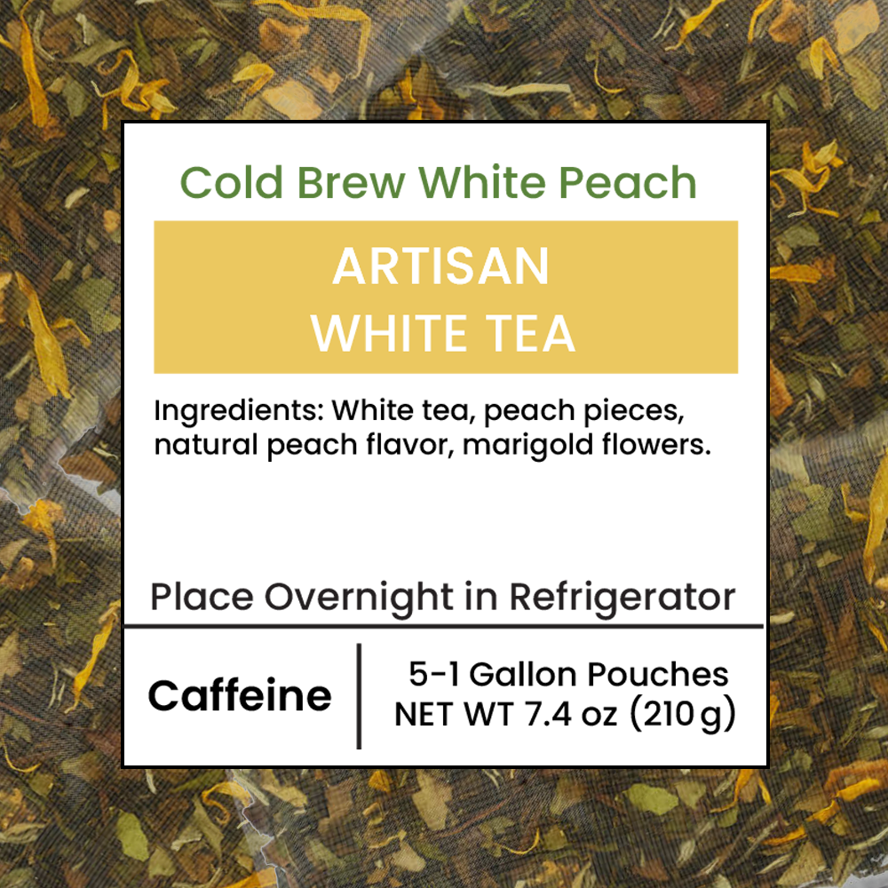 Cold Brew White Peach - Moderate Caffeine Healthy Premium Tea Drink -  Makes 5 Gallons